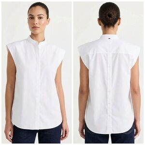 Sleeveless White Poplin Button-Back Shirt